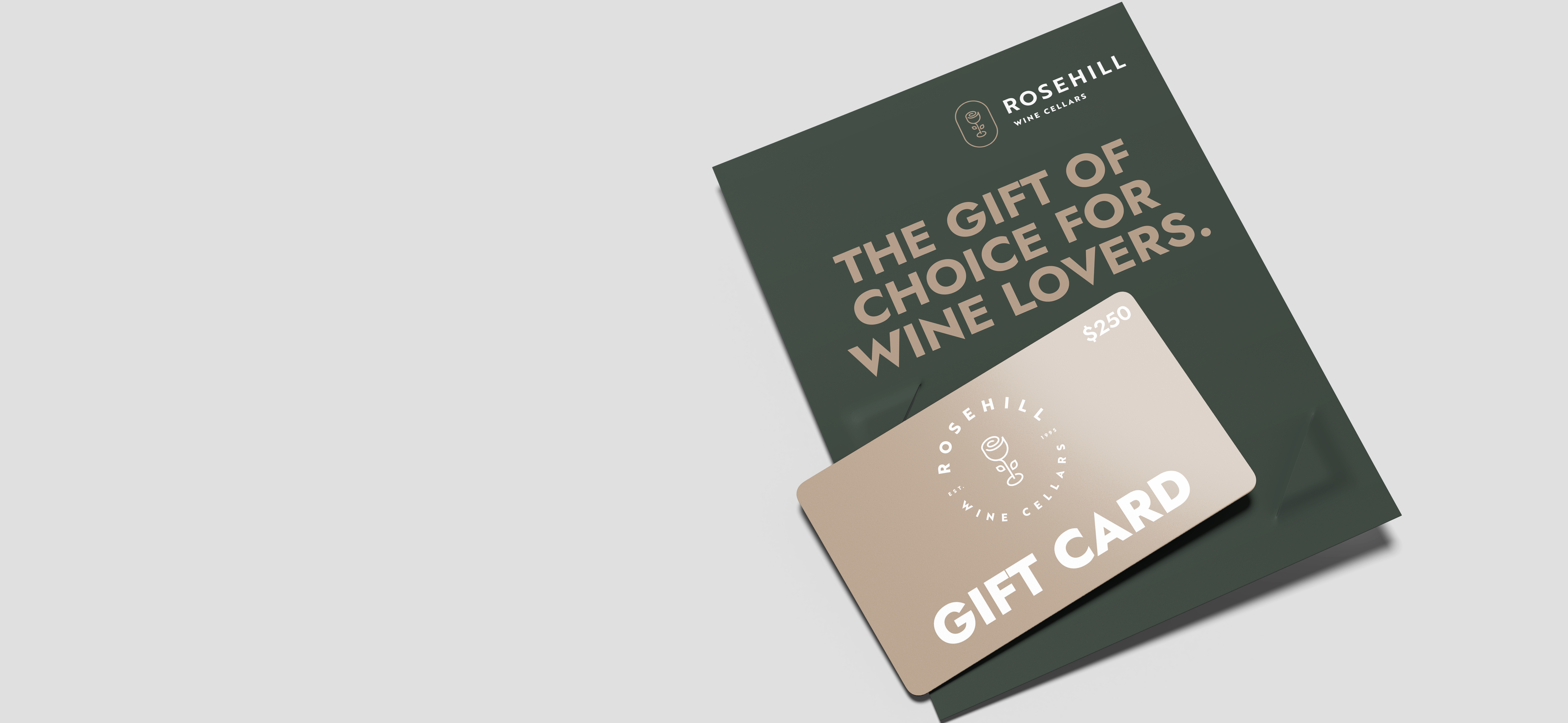 Rowhill gift card packaging on a light gray background