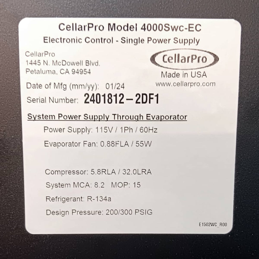 CellarPro Wall Mounted 4000 WATER Cooled Wine Cellar Cooling Unit