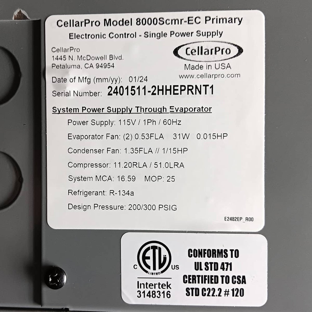 CellarPro Cellar Pro Recessed Ceiling Mount 8000 Wine Cellar Cooling System