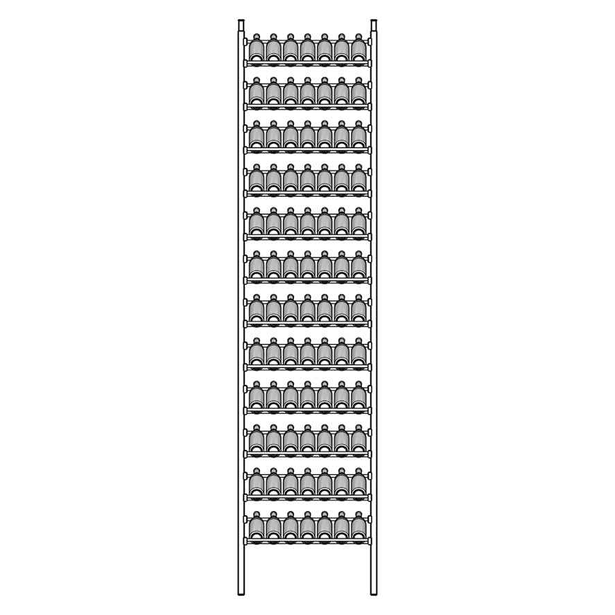 Tall Display wine rack shelving unit with multiple shelves.