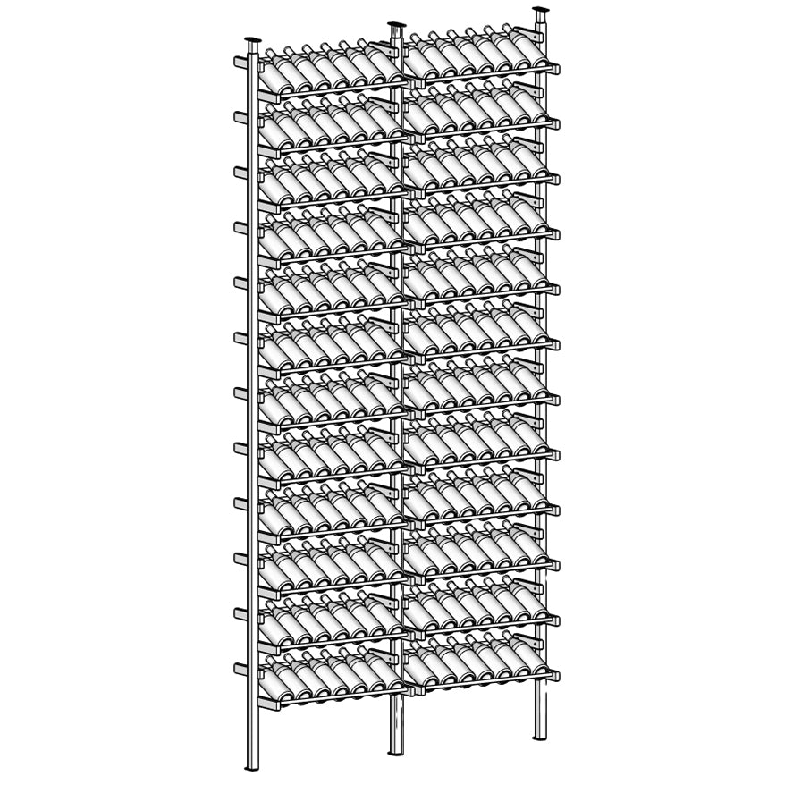 Display Gray Wine rack with multiple shelves and bottles.