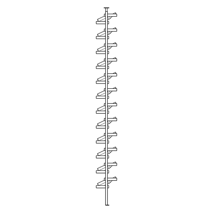Tall Display wine rack with vertical shelves and bottles.