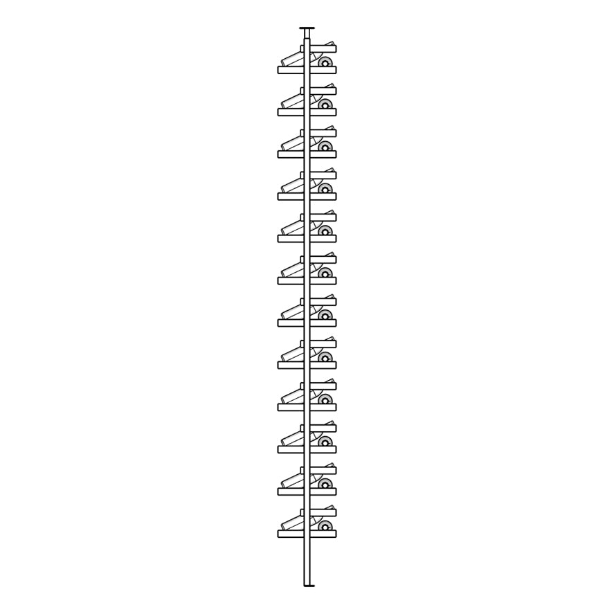 Line diagram of Display wine rack vertical shelve with multiple bottles