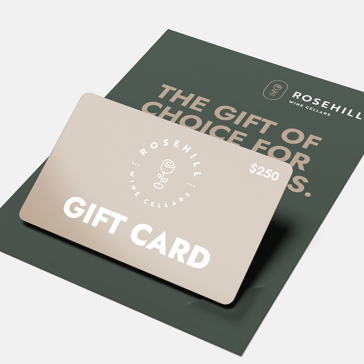 Rosehill Wine Cellars gift card on a branded background