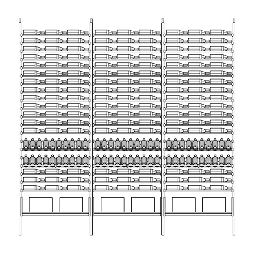 Diagram of Ensemble Wine Rack metal shelving unit with multiple shelves holding wine bottles
