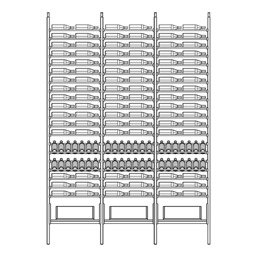 Ensemble wine rack of a metal shelving unit with multiple shelves.