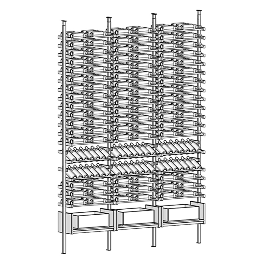 Ensemble wine rack with multiple shelves holding wine bottles