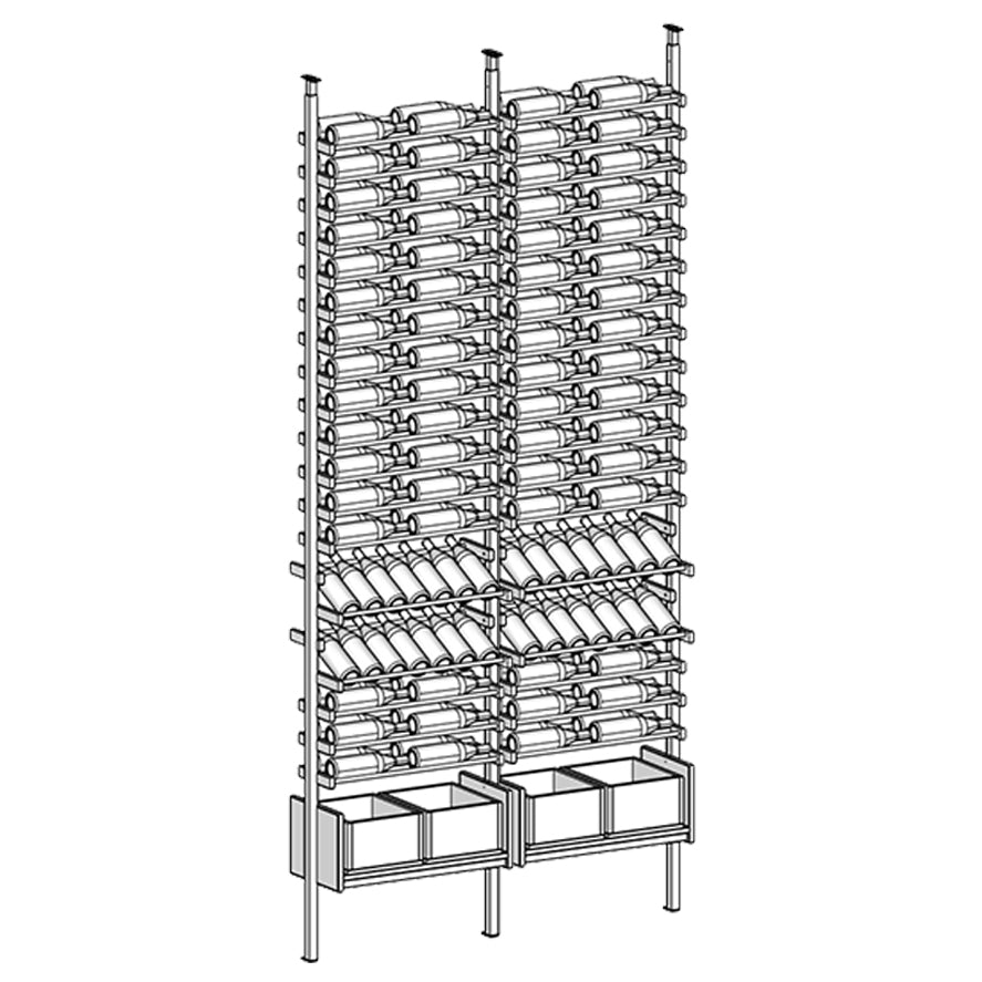 Metal Ensemble wine rack with multiple shelves holding wine bottles