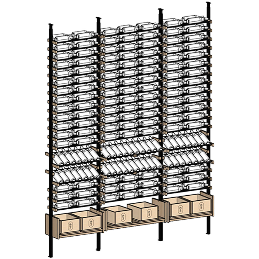 Premier Cru Wine Racks Premier Cru Modern - Ensemble - Double Triple Double (97 1/4" Wide) - 2 Bottles Deep