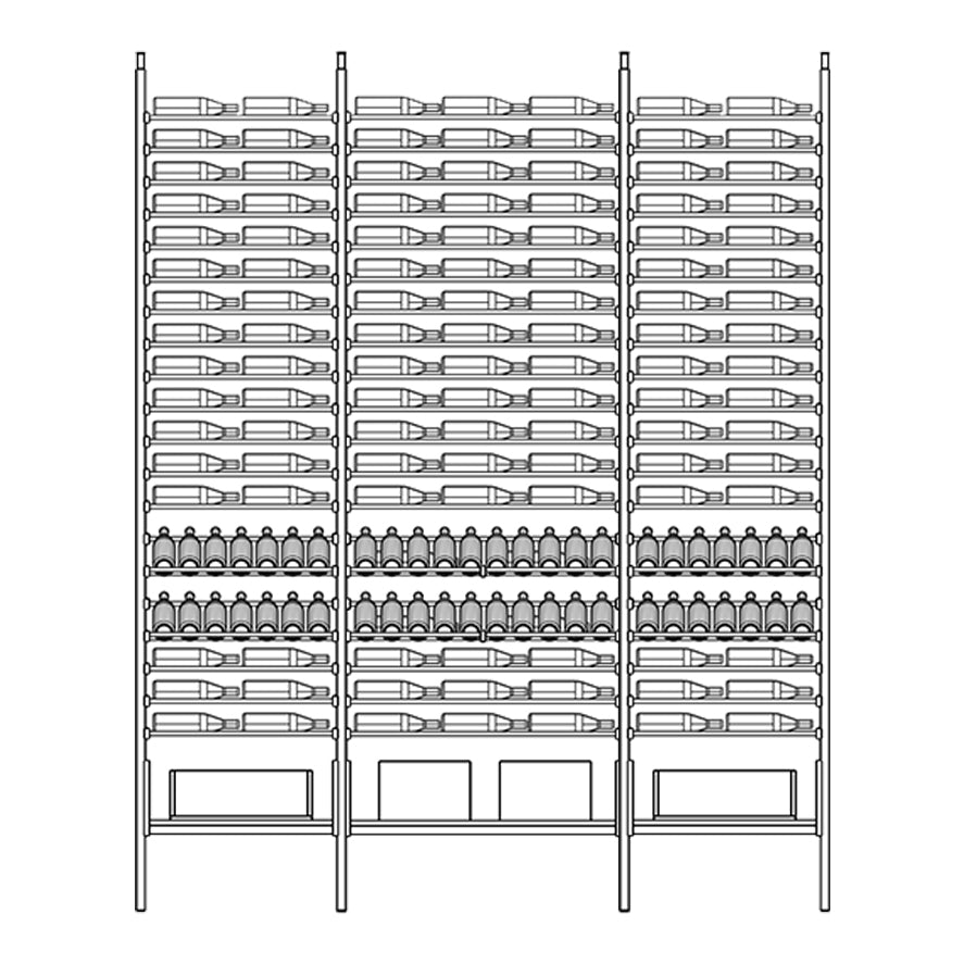 Ensemble wine rack diagram of a shelving unit with bottles and boxes
