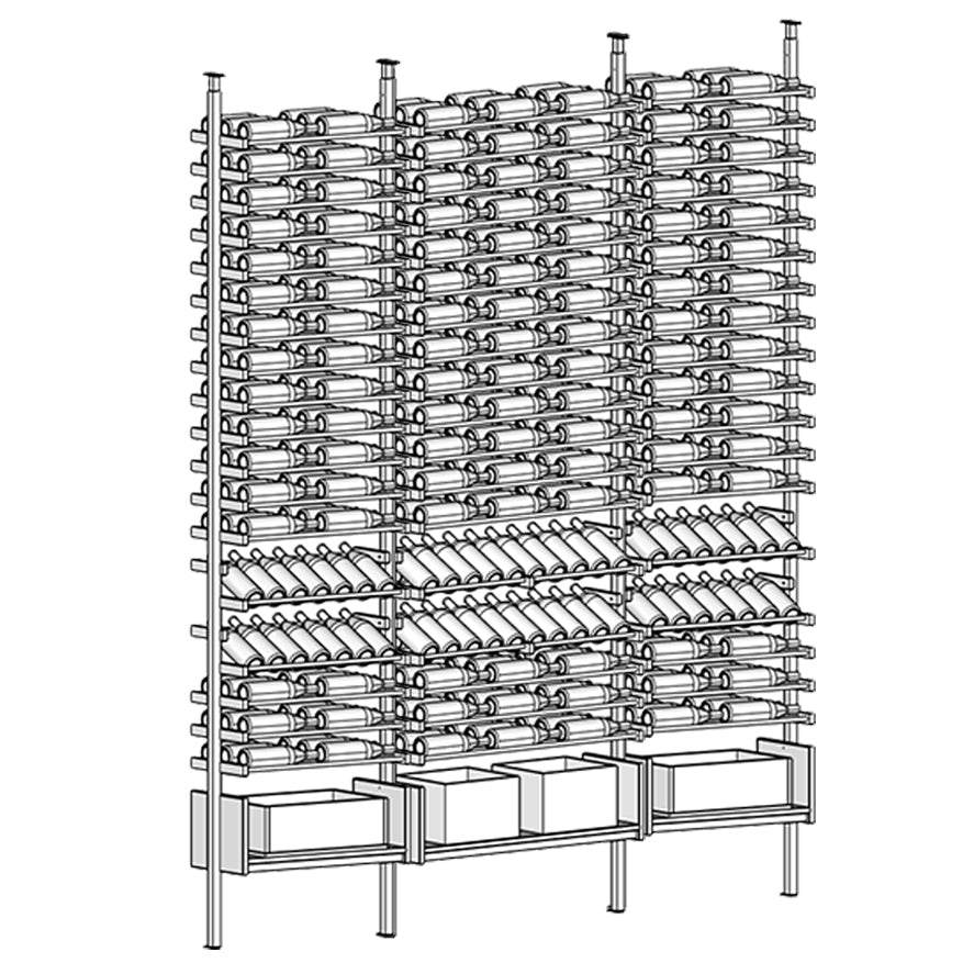 Diagram of Ensemble wine rack with multiple shelves holding wine bottles