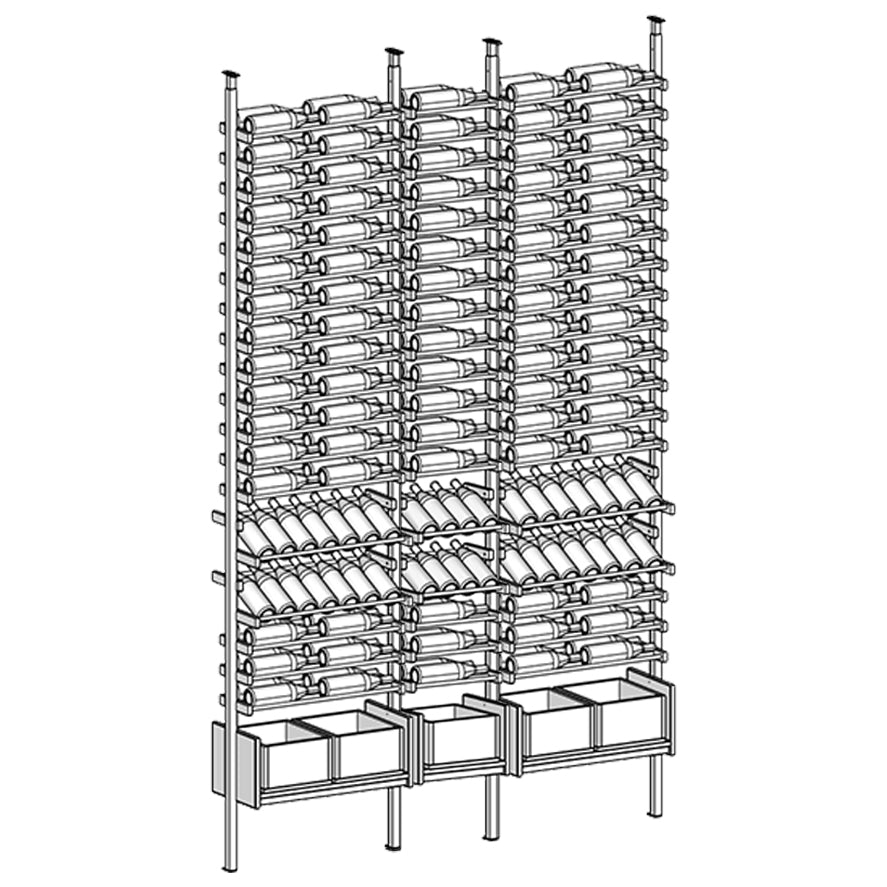Ensemble Wine Rack with multiple shelves holding wine bottles.