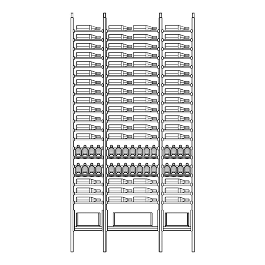 Line diagram of Ensemble wine rack with bottles and boxes