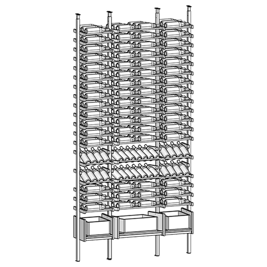 Premier Cru Wine Racks Premier Cru Modern - Ensemble - Single Double Single (61 1/4" Wide) - 3 Bottles Deep