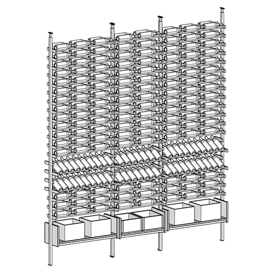 line diagram of Ensemble wine rack with wine bottles