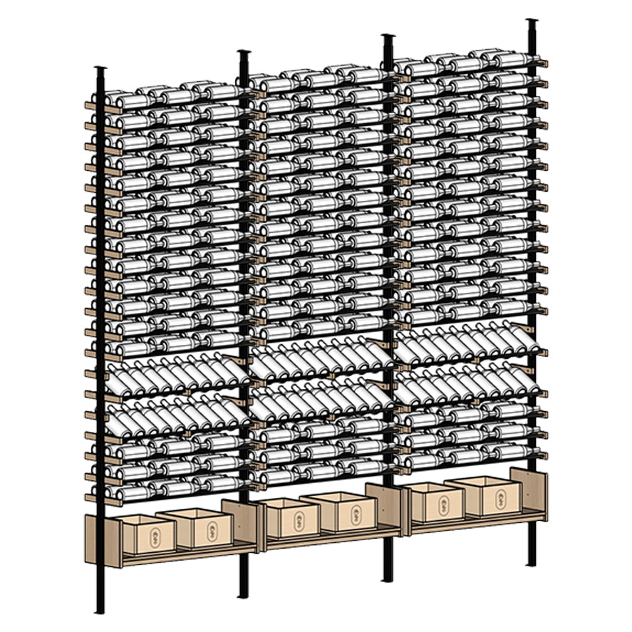 Ensemble Wine rack with multiple shelves holding wine bottles