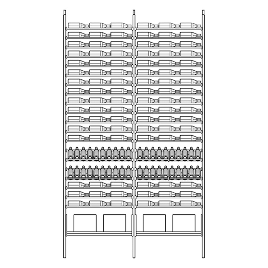 Diagram of Metal Ensemble Wine Rack with multiple shelves holding bottles.