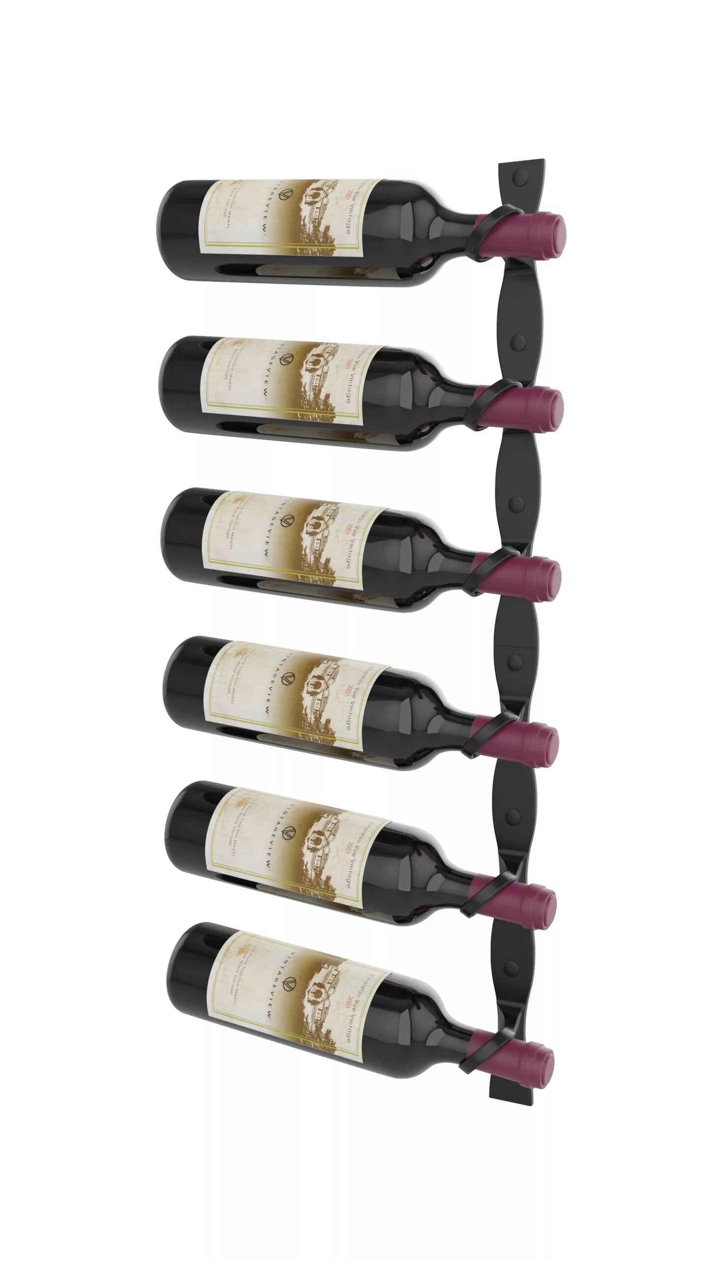 VintageView R Series Helix Single 30 (minimalist wall mounted metal wine rack kit) Matte Black Left