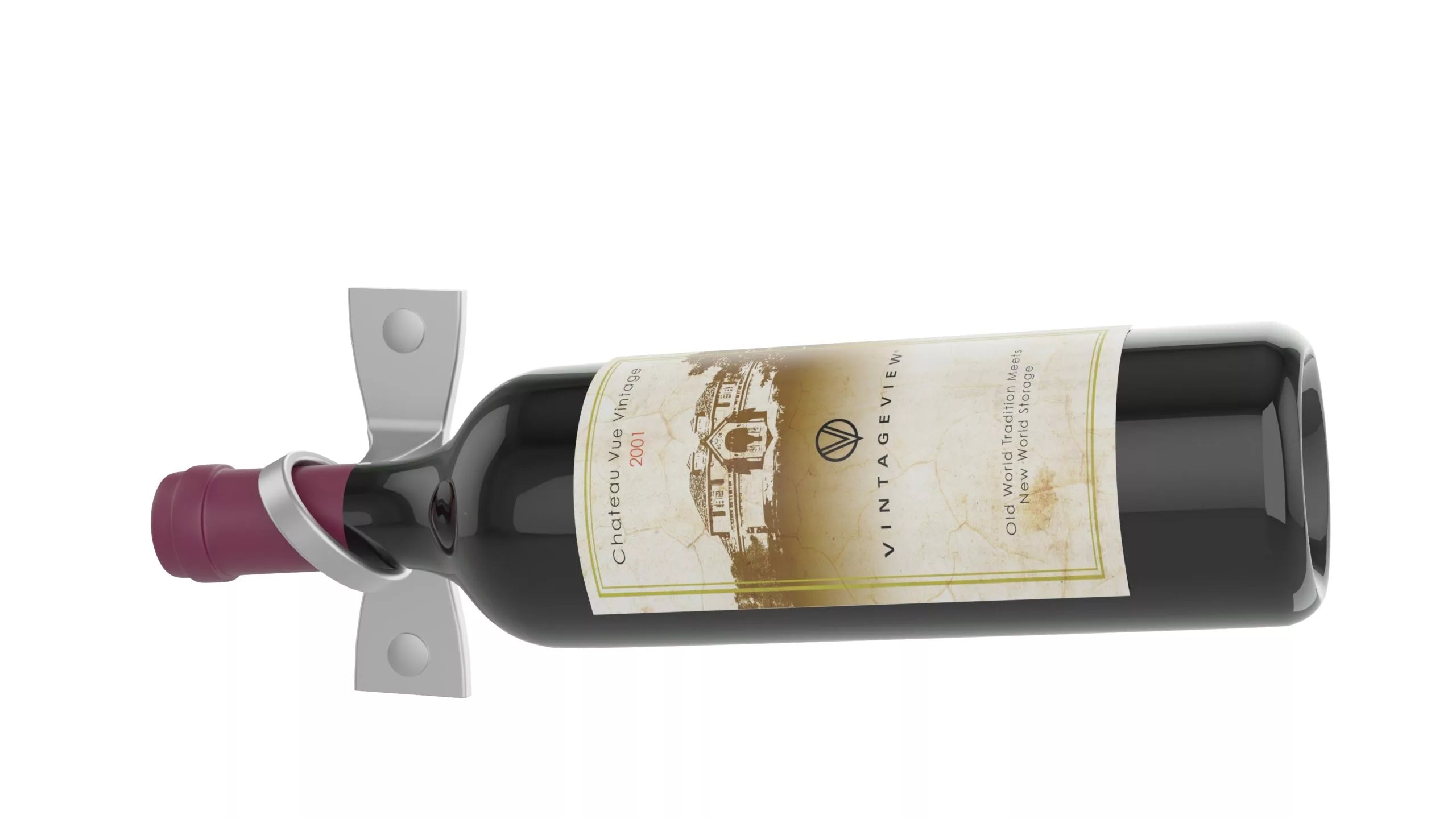 VintageView R Series Helix Single 5 (minimalist wall mounted metal wine rack) Cool Gray Right Facing Bottle