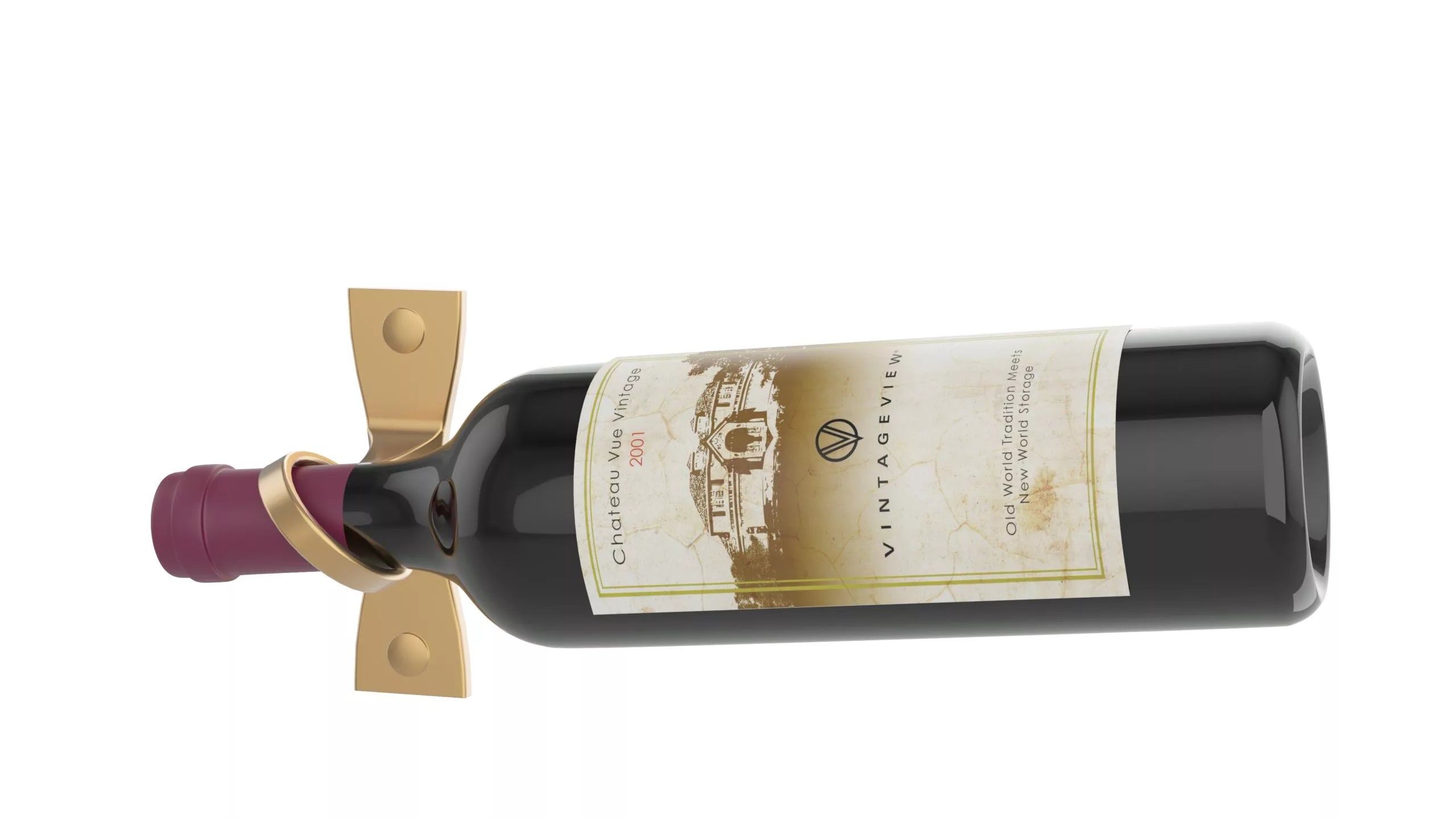 VintageView R Series Helix Single 5 (minimalist wall mounted metal wine rack) Golden Bronze Right Facing Bottle