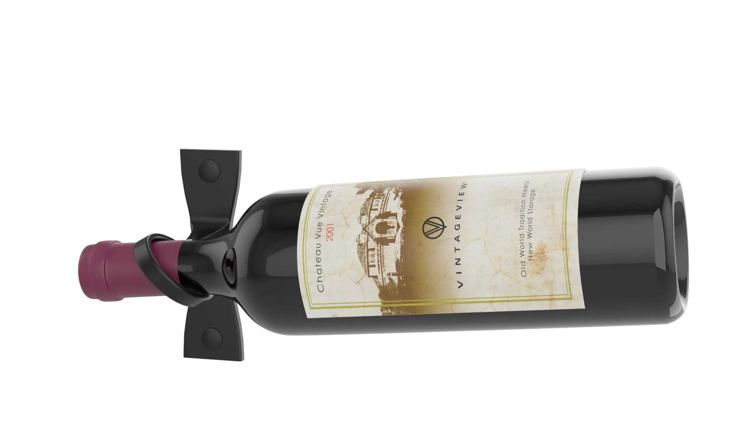 VintageView R Series Helix Single 5 (minimalist wall mounted metal wine rack) Matte Black Right Facing Bottle