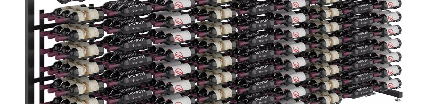 Stack of wine bottles in a rack