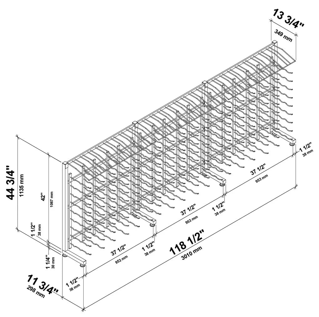 W Series Single Sided Island Display Rack Presentation Row 3 (freestanding metal wine rack)