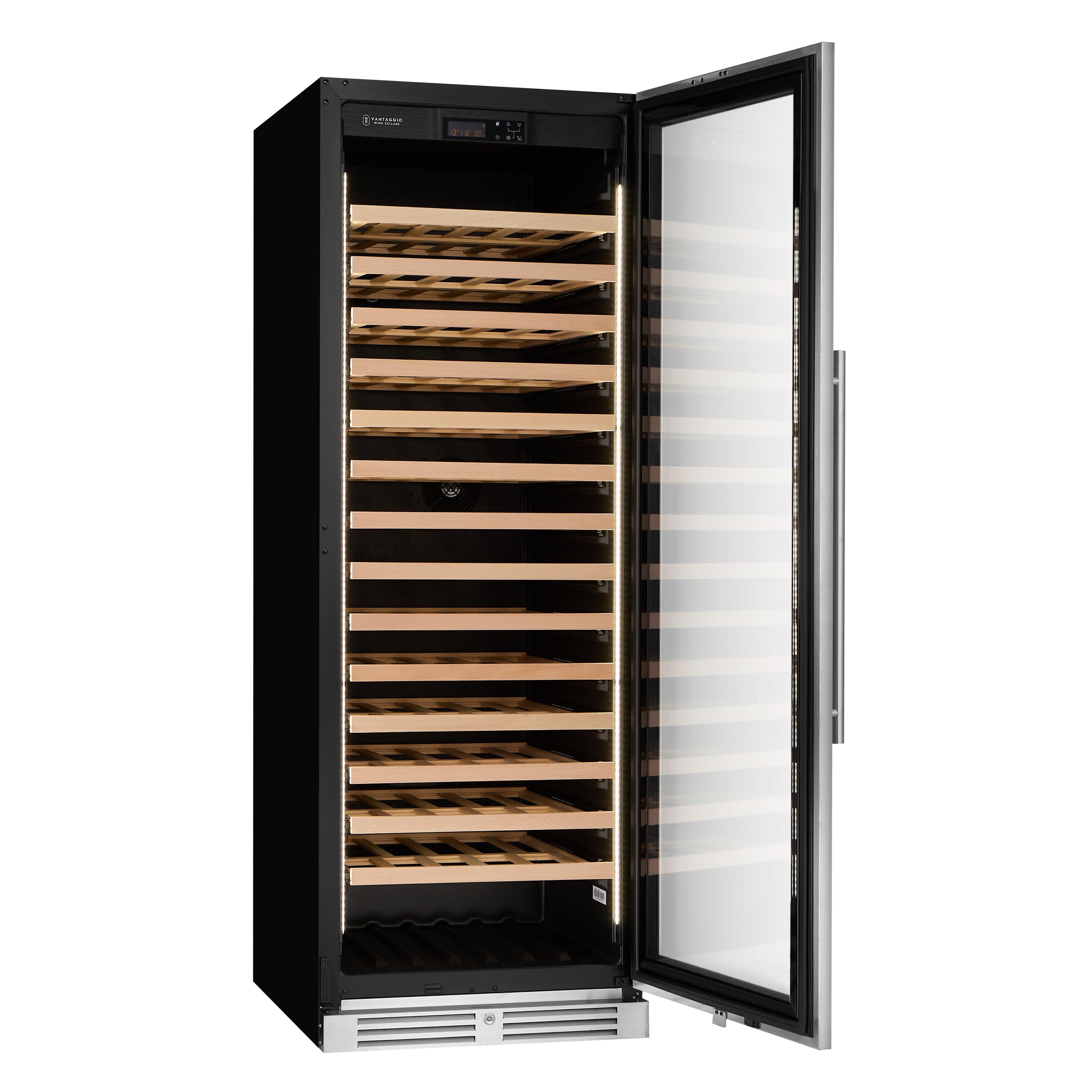 v164 stainless single zone door opened and angled without wine