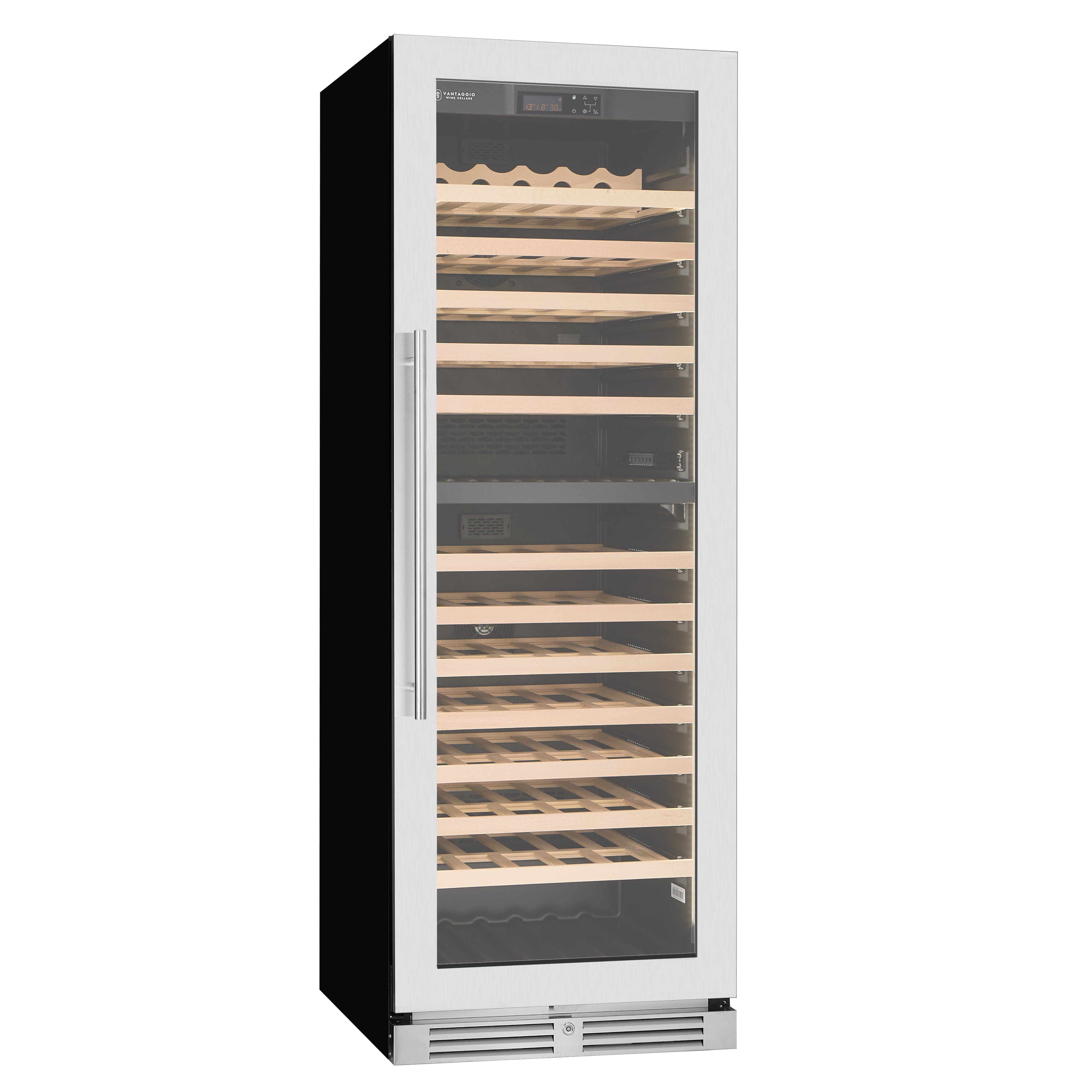 v164-ss-dt wine fridge with door closed and no wine from an angle