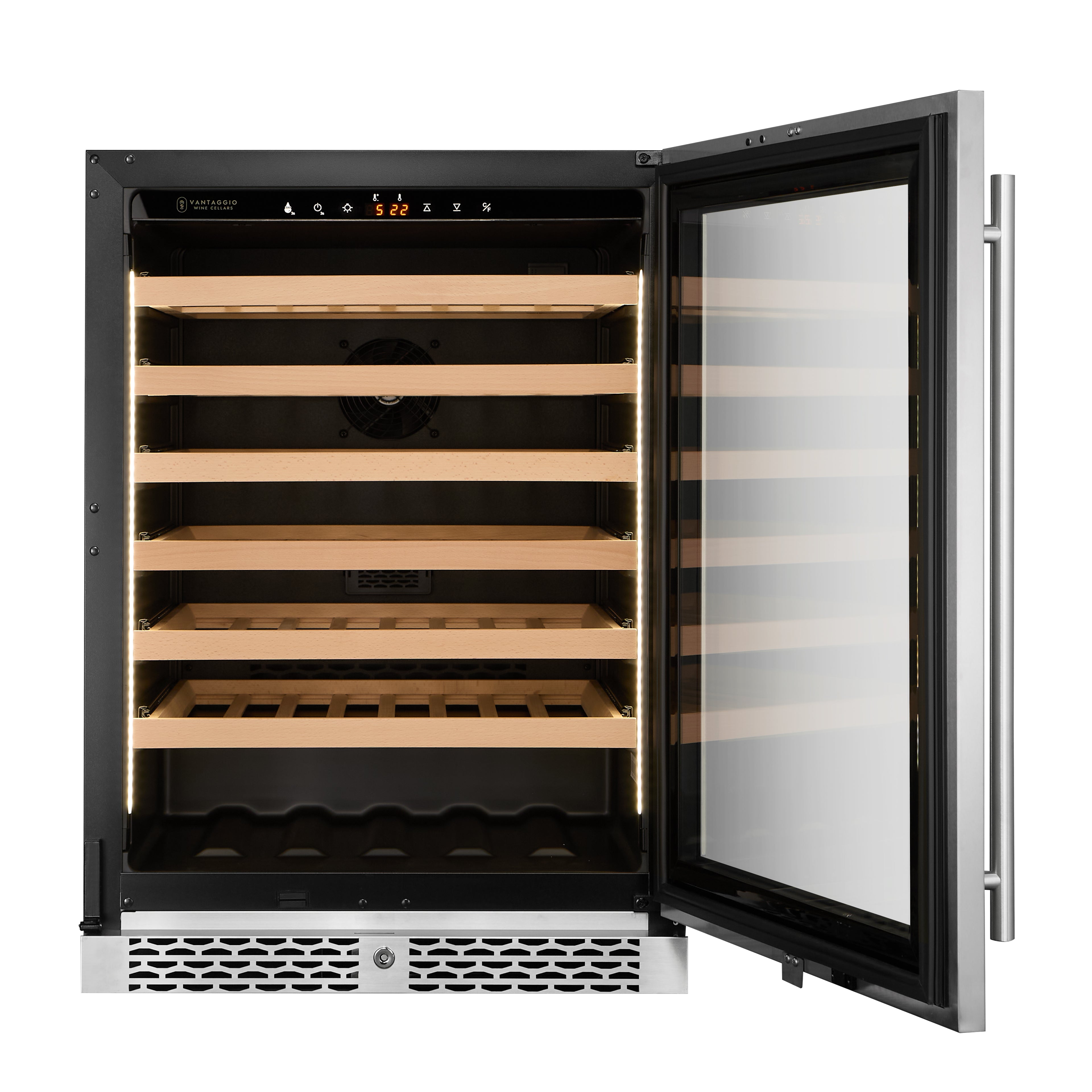 v54-ss-st wine fridge with door open and no wine