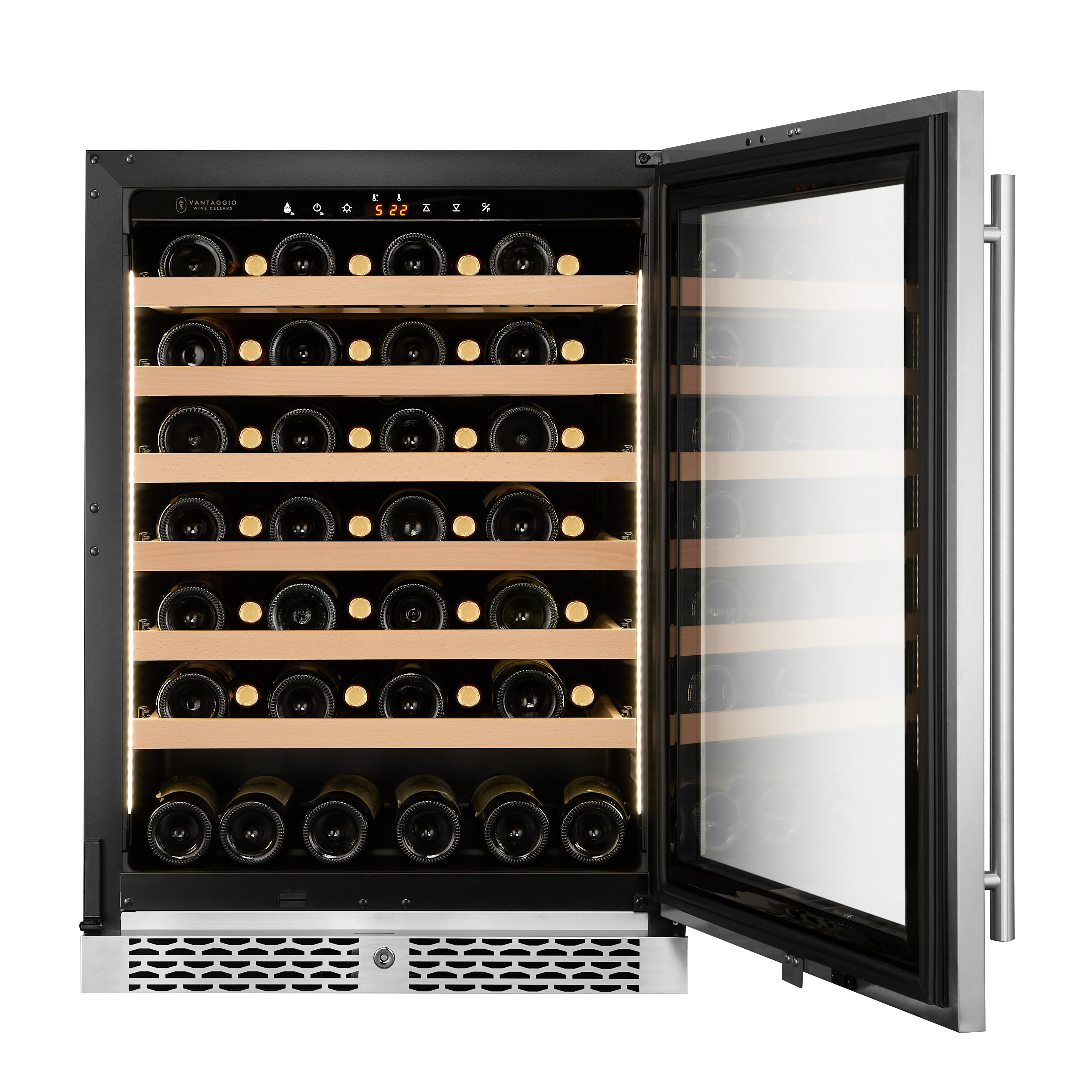 v54-ss-st wine fridge with door open and wine