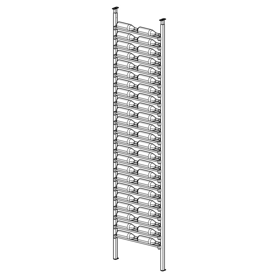 Wine rack with multiple bottles on a white background