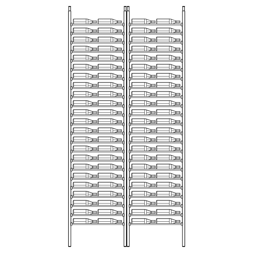 Diagram of a vertical storage LABEL rack with multiple shelves holding cylindrical objects.
