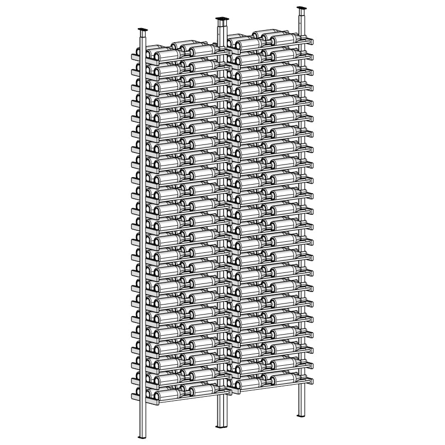 LABEL Wine rack with multiple bottles on a white background