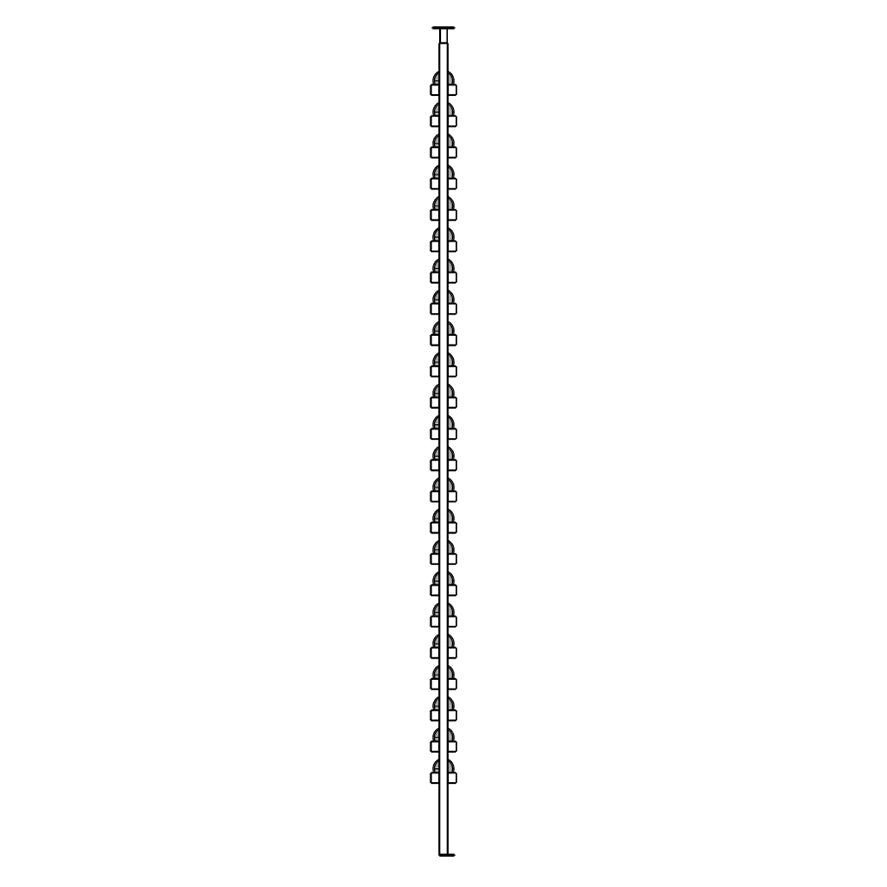 Black and white diagram of a vertical metal structure with circular components