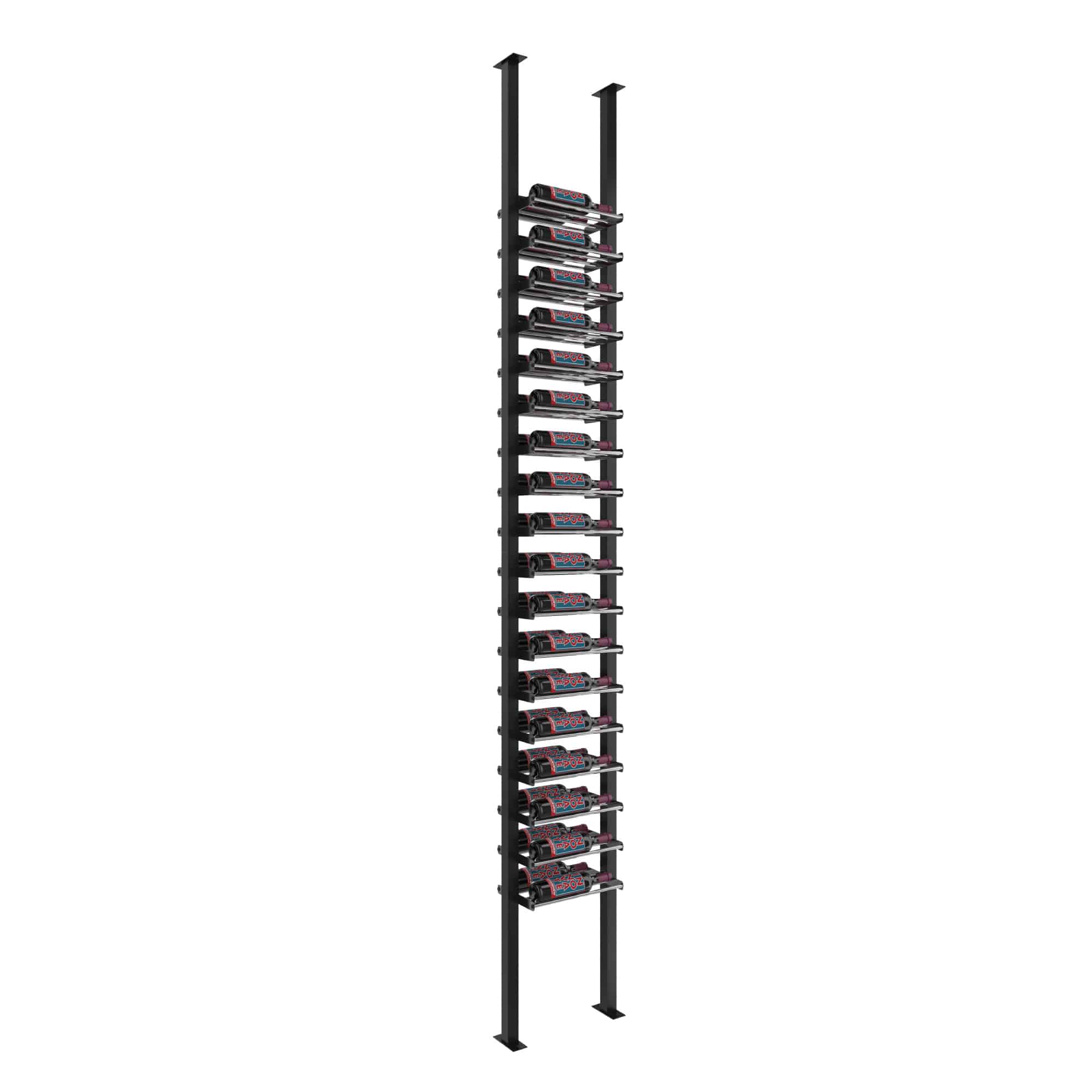VintageView Evolution Low Profile Post Kit 10 1C (ultra slim floor-to-ceiling wine rack system) Matte Black Chrome Triple