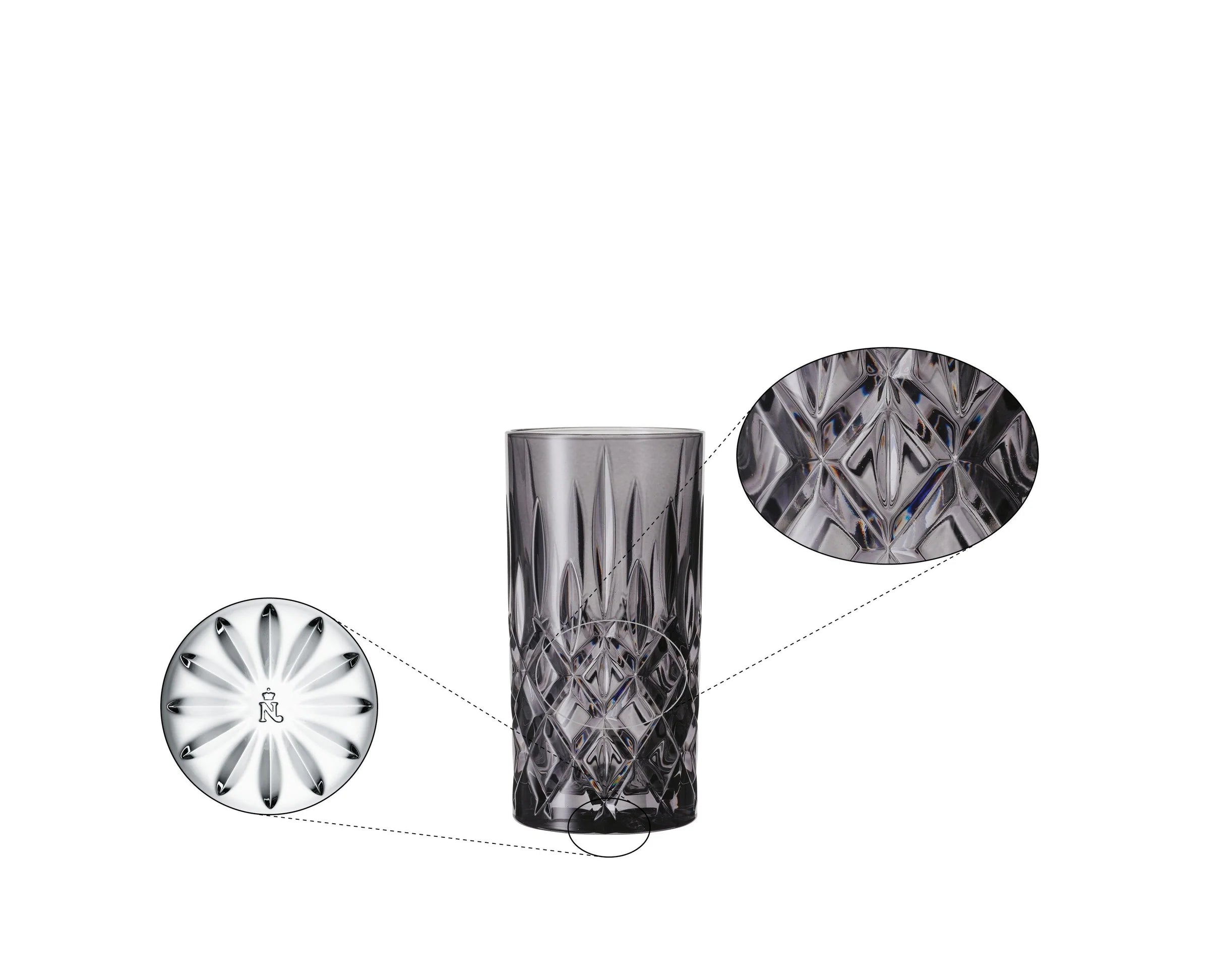 Crystal glass with close-up details on a white background