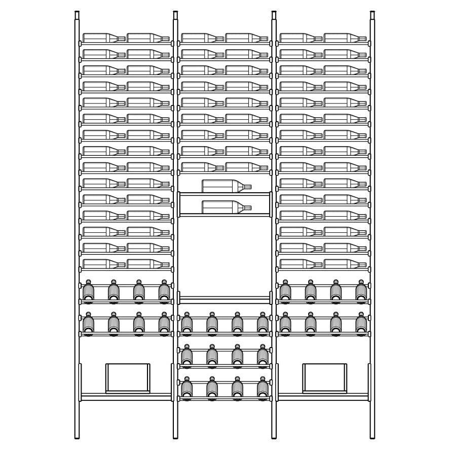 Line diagram of Orelis wine rack with bottles arranged vertically.