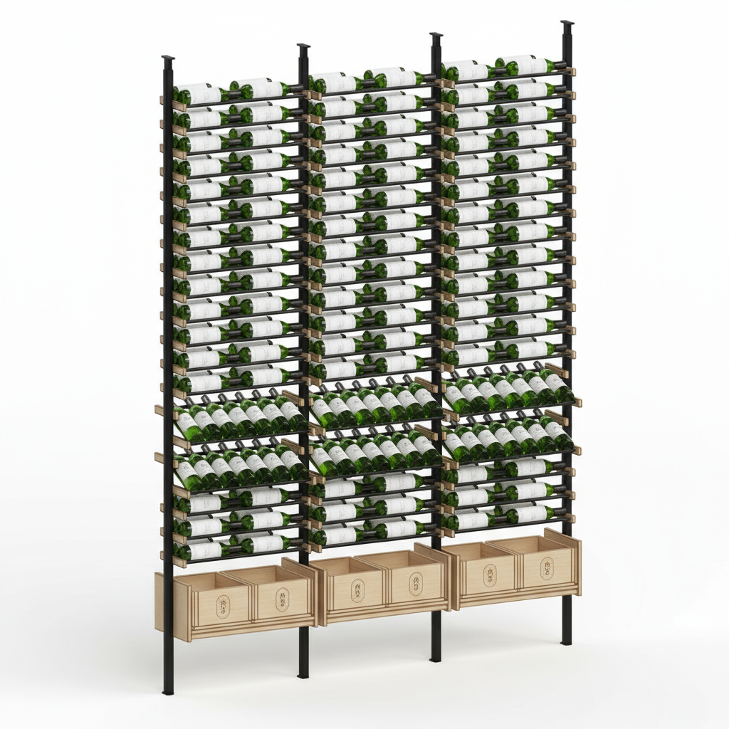 Premier Cru Wine Racks Premier Cru Modern - Ensemble - Double Double Double (57 1/4" Wide) - 2 Bottles Deep