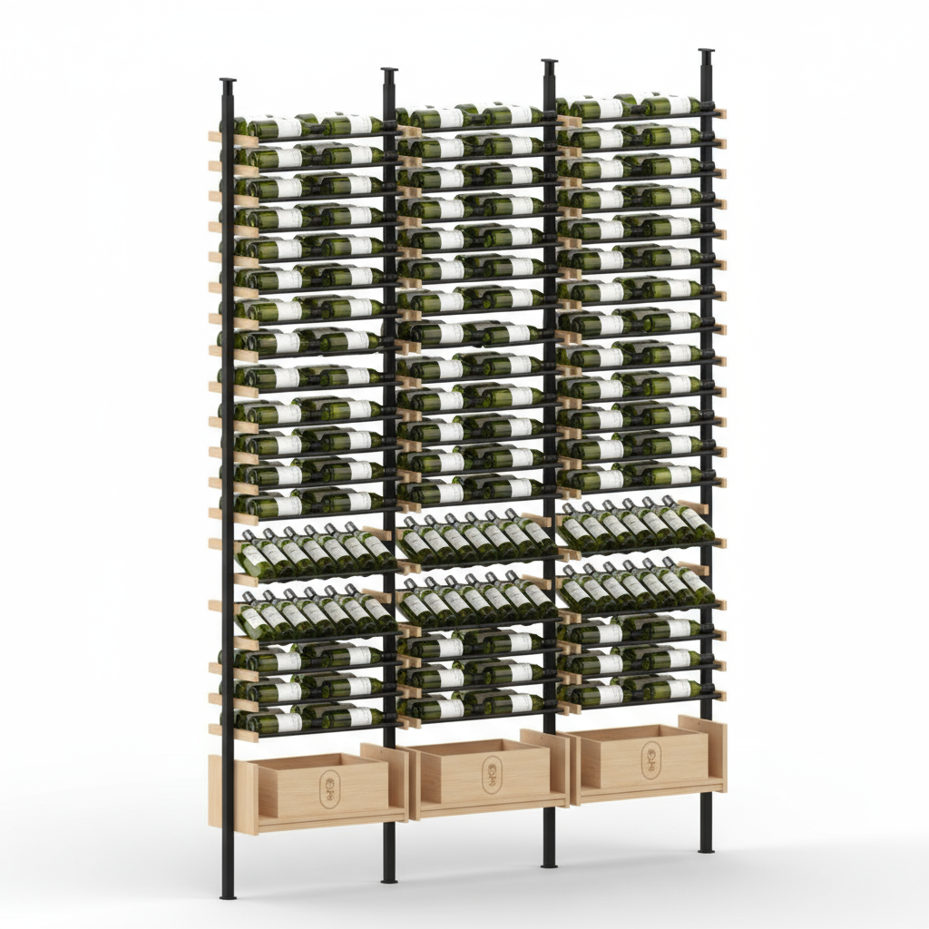 Premier Cru Wine Racks Premier Cru Modern - Ensemble - Double Double Double (57 1/4" Wide) - 3 Bottles Deep