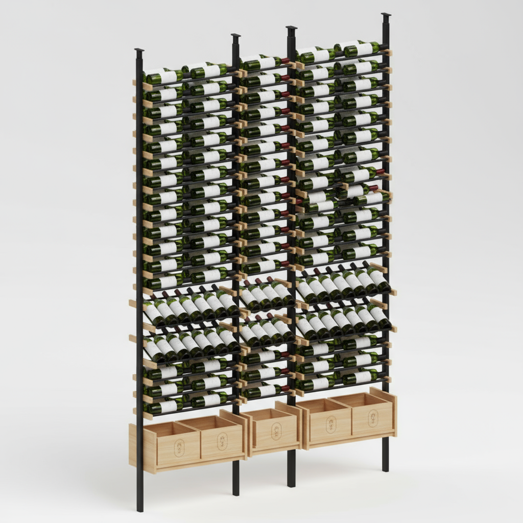 Premier Cru Wine Racks Premier Cru Modern - Ensemble - Double Single Double (73 1/4" Wide) - 2 Bottles Deep