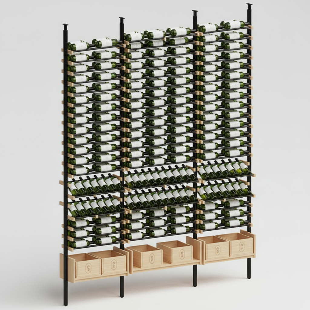 Premier Cru Wine Racks Premier Cru Modern - Ensemble - Double Triple Double (97 1/4" Wide) - 2 Bottles Deep