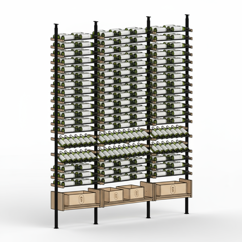 Premier Cru Wine Racks Premier Cru Modern - Ensemble - Double Triple Double (97 1/4" Wide) - 3 Bottles Deep