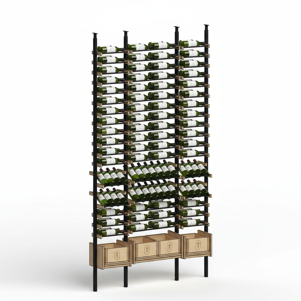 Premier Cru Wine Racks Premier Cru Modern - Ensemble - Single Double Single (61 1/4" Wide) - 2 Bottles Deep