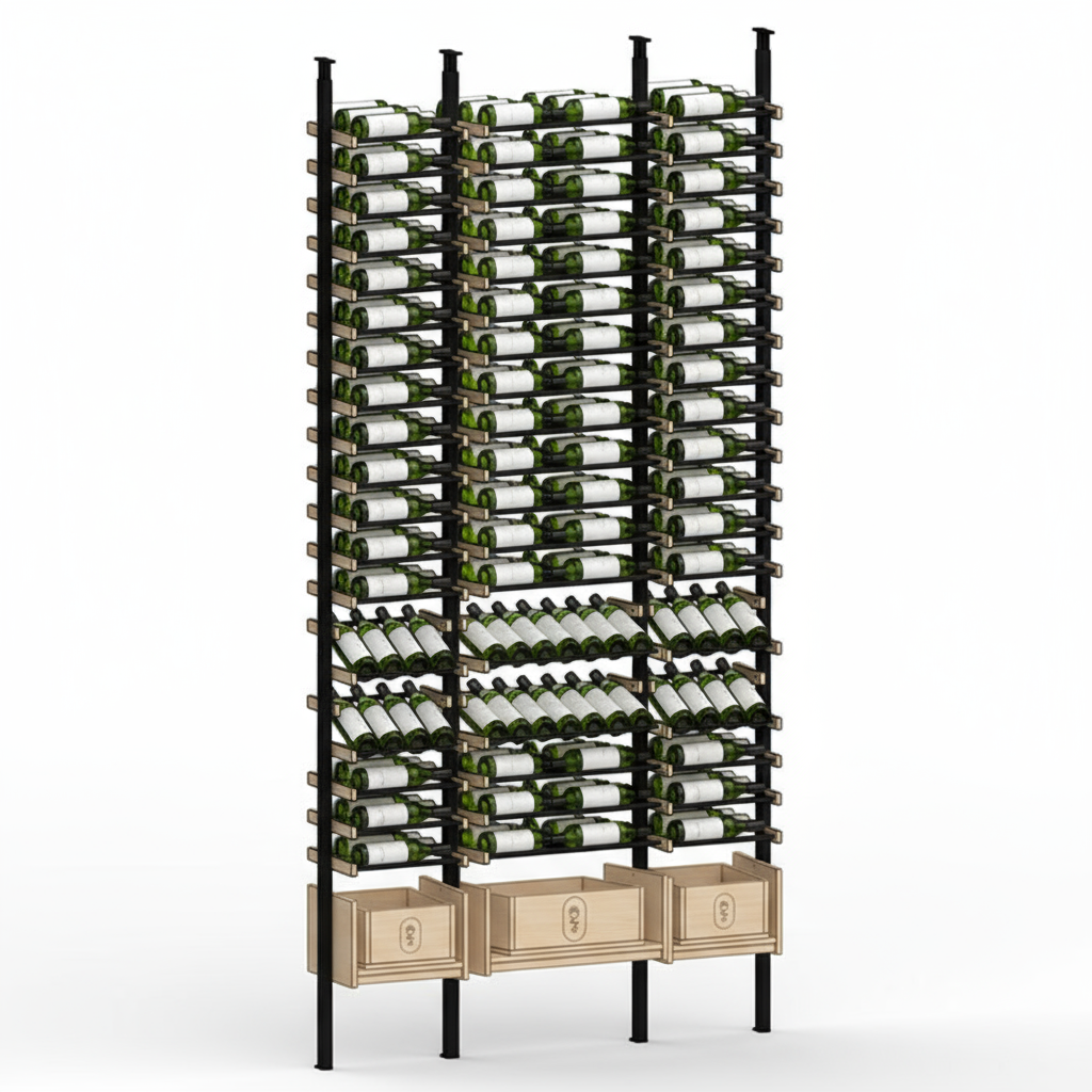 Premier Cru Wine Racks Premier Cru Modern - Ensemble - Single Double Single (61 1/4" Wide) - 3 Bottles Deep