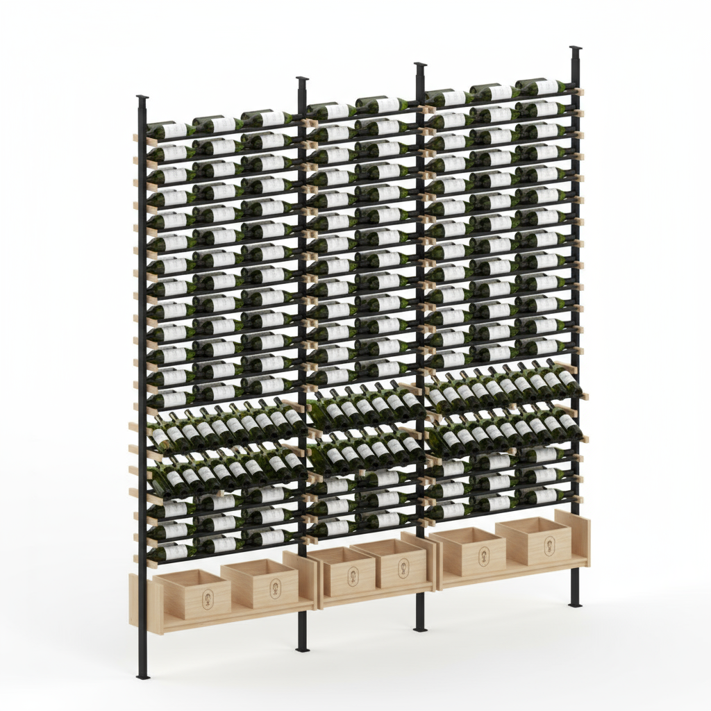 Premier Cru Wine Racks Premier Cru Modern - Ensemble - Triple Double Triple (109 1/2" Wide) - 2 Bottles Deep