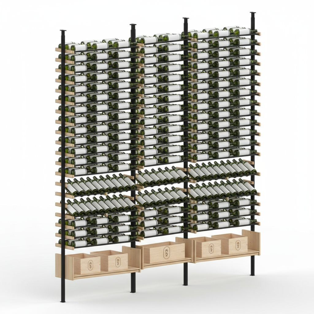 Premier Cru Wine Racks Premier Cru Modern - Ensemble - Triple Double Triple (109 1/2" Wide) - 3 Bottles Deep