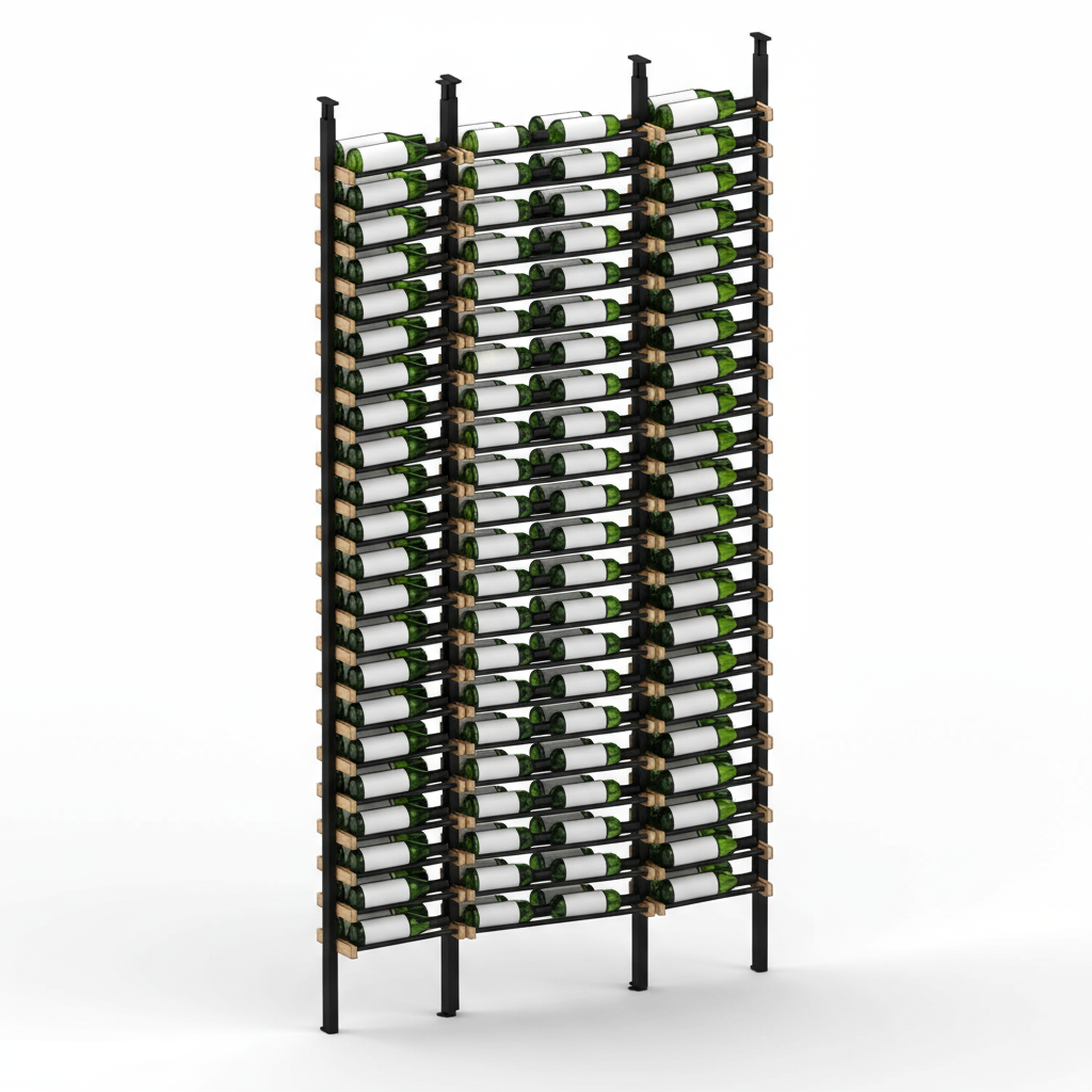 Premier Cru Wine Racks Premier Cru Modern - LableView - Single Double Single (61 1/4" Wide) - 2 Bottles Deep