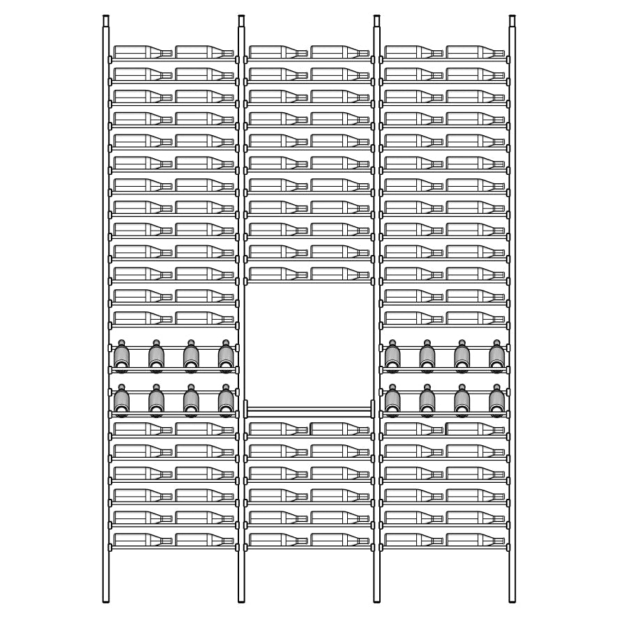 Diagram of Rovelle wine rack shelving unit with bottles