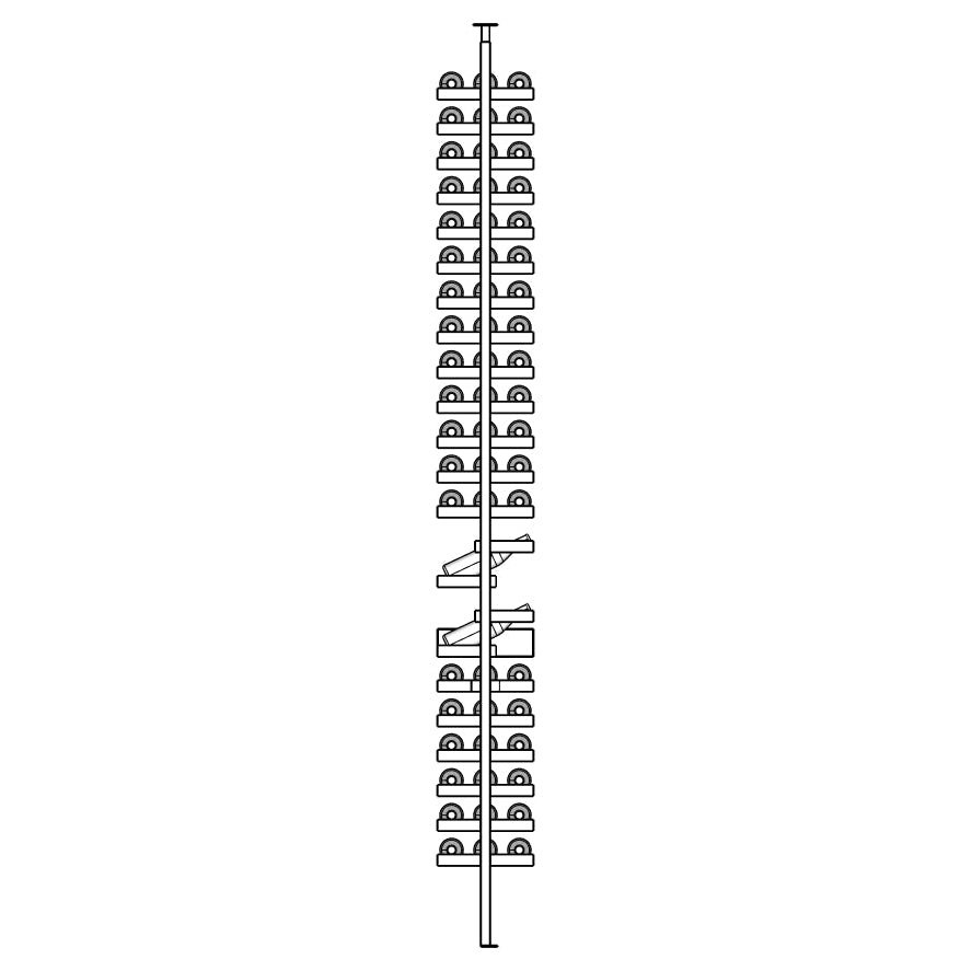 Rovelle wine rack with bottles vertically arranged on shelves.